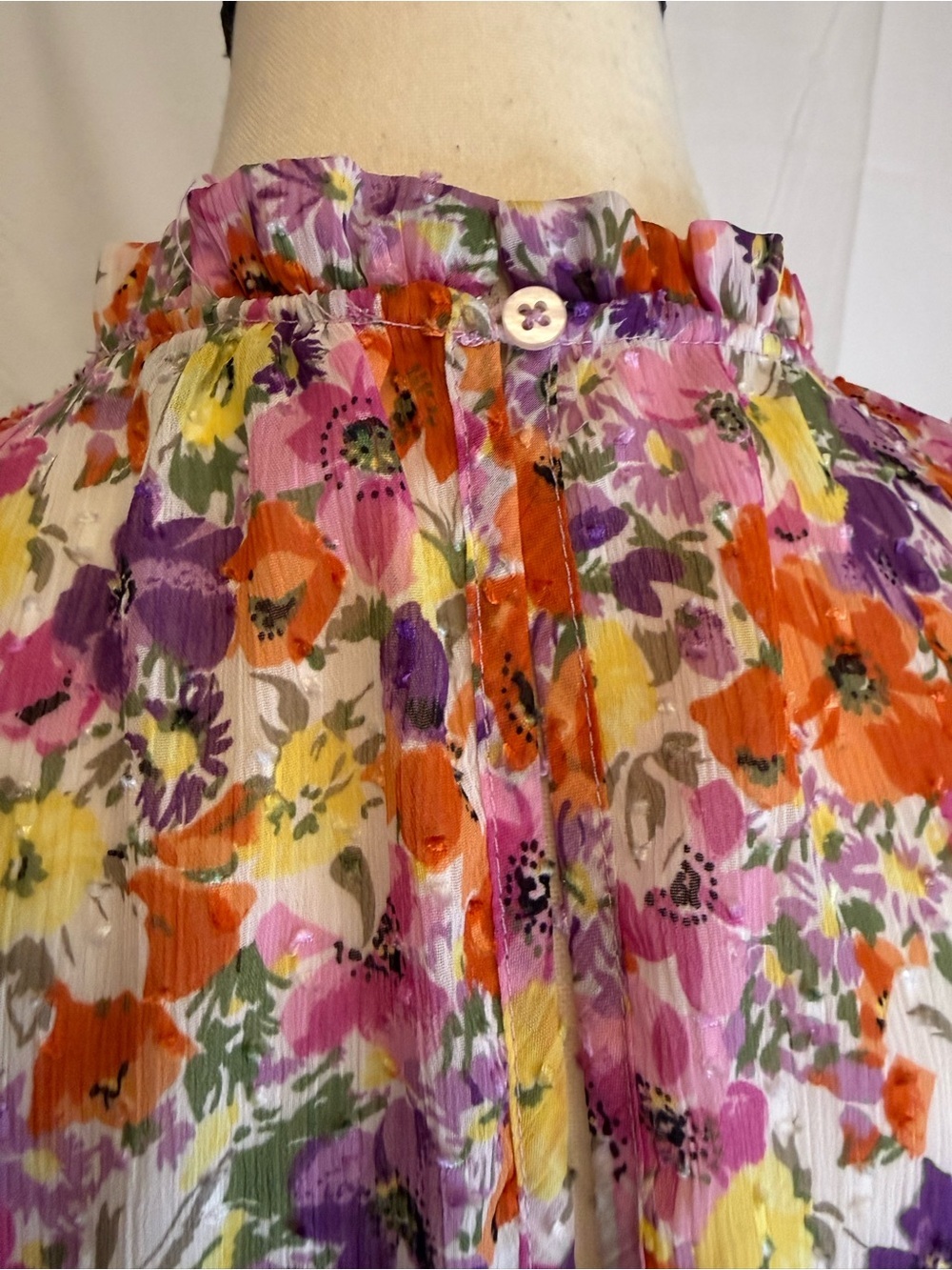 Maison d’Amelie Floral Smocked Blouse Sleeveless Clip Dot Top XS - Picture 5 of 10